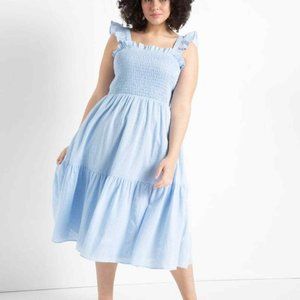 ELOQII, Sleeveless Tiared Summer Dress, White, Midi, Size 22/24,100% Cotton